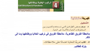 تركيب الخلية ووظائفها – المنهاج السعودي