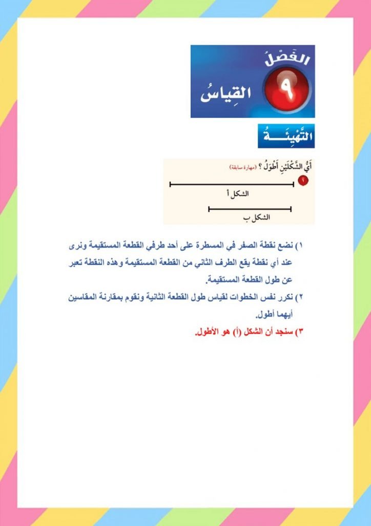 الفصل التاسع القياس رياضيات رابع ابتدائي – المنهاج السعودي