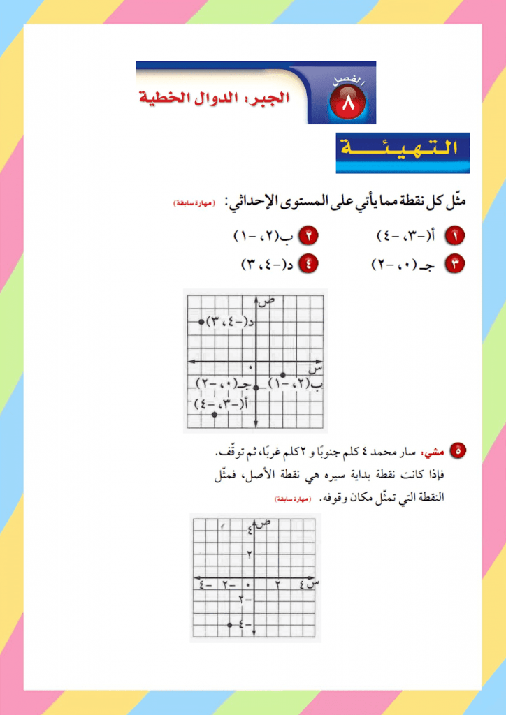 الفصل الثامن الجبر والدوال الخطية – المنهاج السعودي