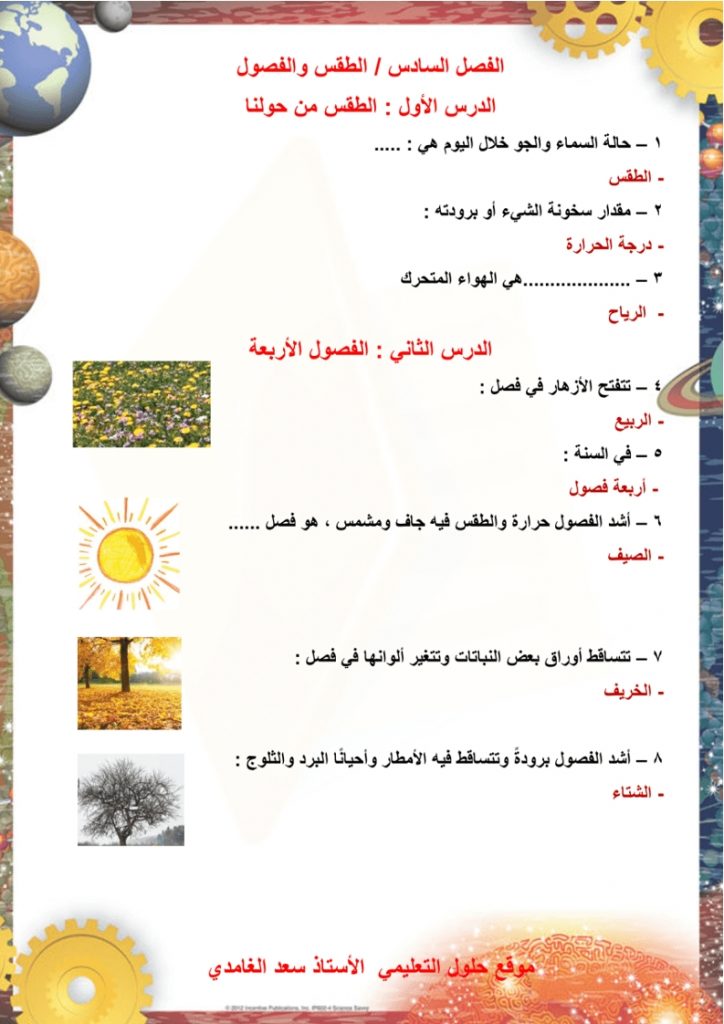 مخلص علوم اول ابتدائي الفصل الثاني – المنهاج السعودي