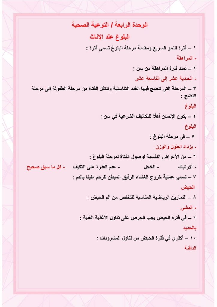 ملخص تربية اسرية اول متوسط الفصل الثاني – المنهاج السعودي
