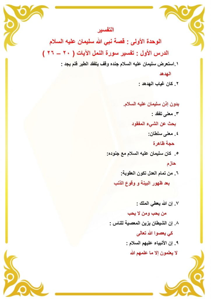 ملخص الدراسات الاسلامية اول متوسط الفصل الثاني – المنهاج السعودي