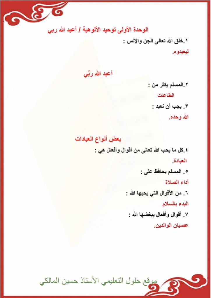 ملخص توحيد اول ابتدائي الفصل الثاني – المنهاج السعودي