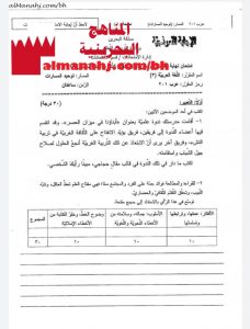 نموذج إجابة امتحان نهائي مقرر عرب 201 (لغة عربية) الثاني الثانوي