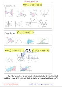 ورقة اختيار المكامل في ايجاد المساحات, (رياضيات) الثاني عشر المتقدم