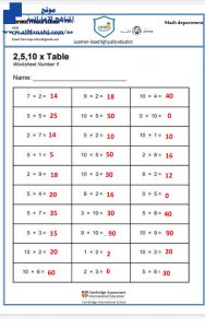 أوراق عمل للفصل الثاني, منهج انجليزية, منهج انجليزي (رياضيات) الثاني