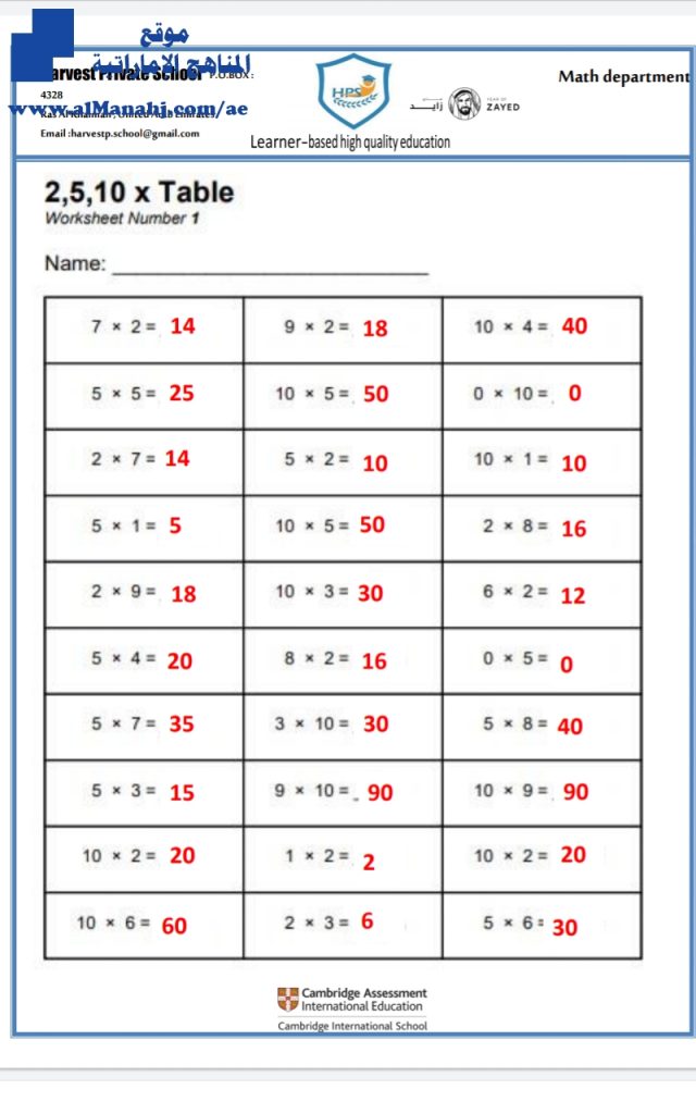 أوراق عمل للفصل الثاني, منهج انجليزية, منهج انجليزي (رياضيات) الثاني