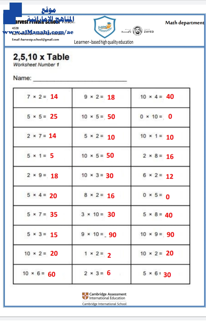 أوراق عمل للفصل الثاني, منهج انجليزية, منهج انجليزي (رياضيات) الثاني