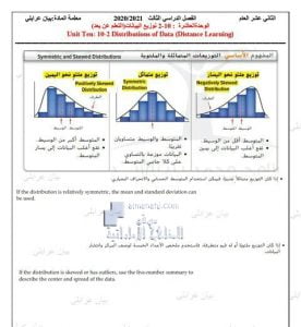 أوراق عمل درس (توزيع البيانات) من الوحدة العاشرة, (رياضيات) الثاني عشر العام
