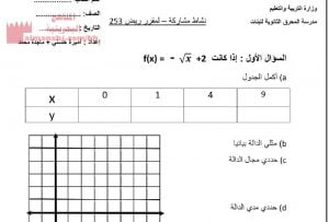 نشاط مشاركة لمقرر ريض 253 (رياضيات) الثاني الثانوي