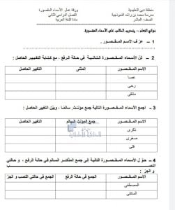 أوراق عمل درس الأسماء المقصورة والممدودة, (لغة عربية) العاشر العام