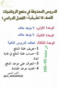 الدروس المحذوفة للمنهج (رياضيات تطبيقية) الثاني عشر