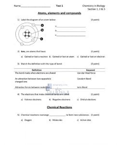 ورقة عمل درس الذرات العناصر والمركبات, منهج انجليزي (علوم) التاسع المتقدم