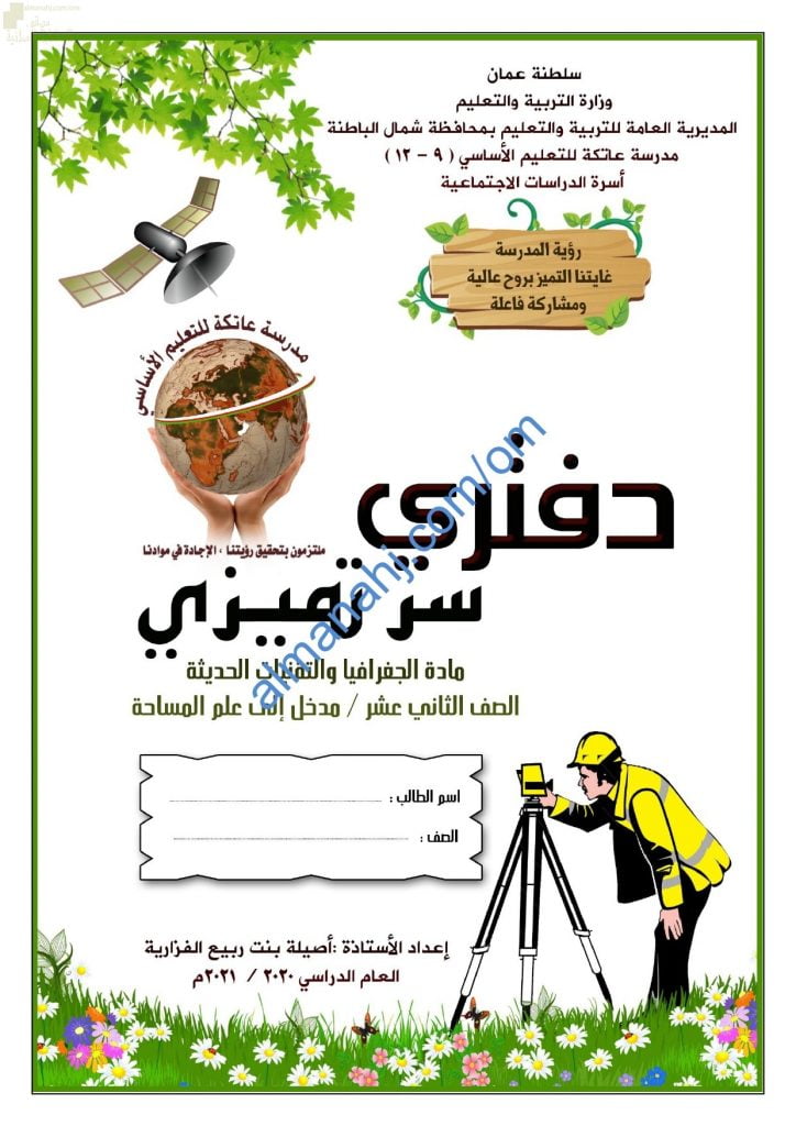 مذكرة أسئلة وأنشطة امتحانية لدرس مدخل إلى علم المساحة (جغرافيا) الثاني عشر