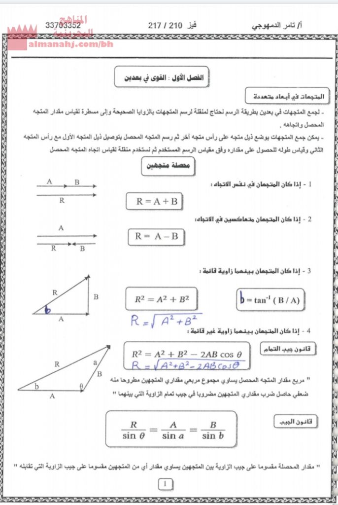 مذكرة الإبداع مقرر فيز 210