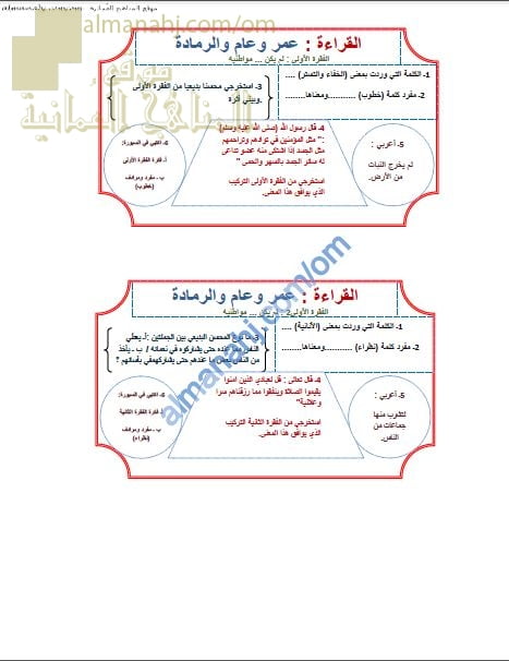 أوراق عمل وأنشطة تدريبية لدرس عمر وعام الرمادة (لغة عربية) التاسع