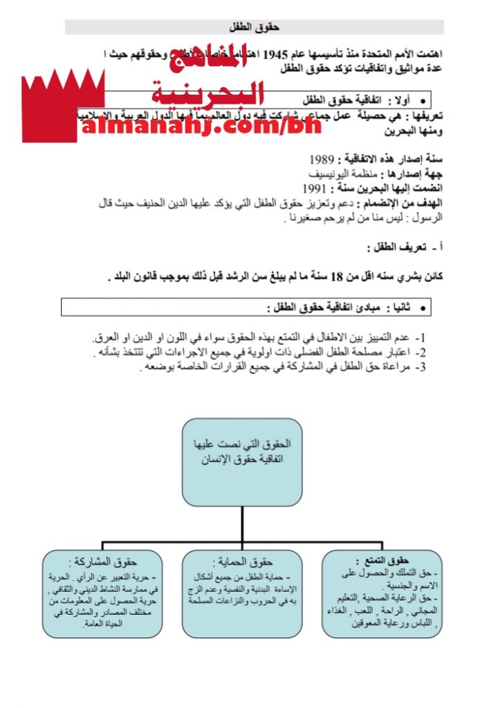 ملخص درس حقوق الطفل (تربية للمواطنة) الخامس