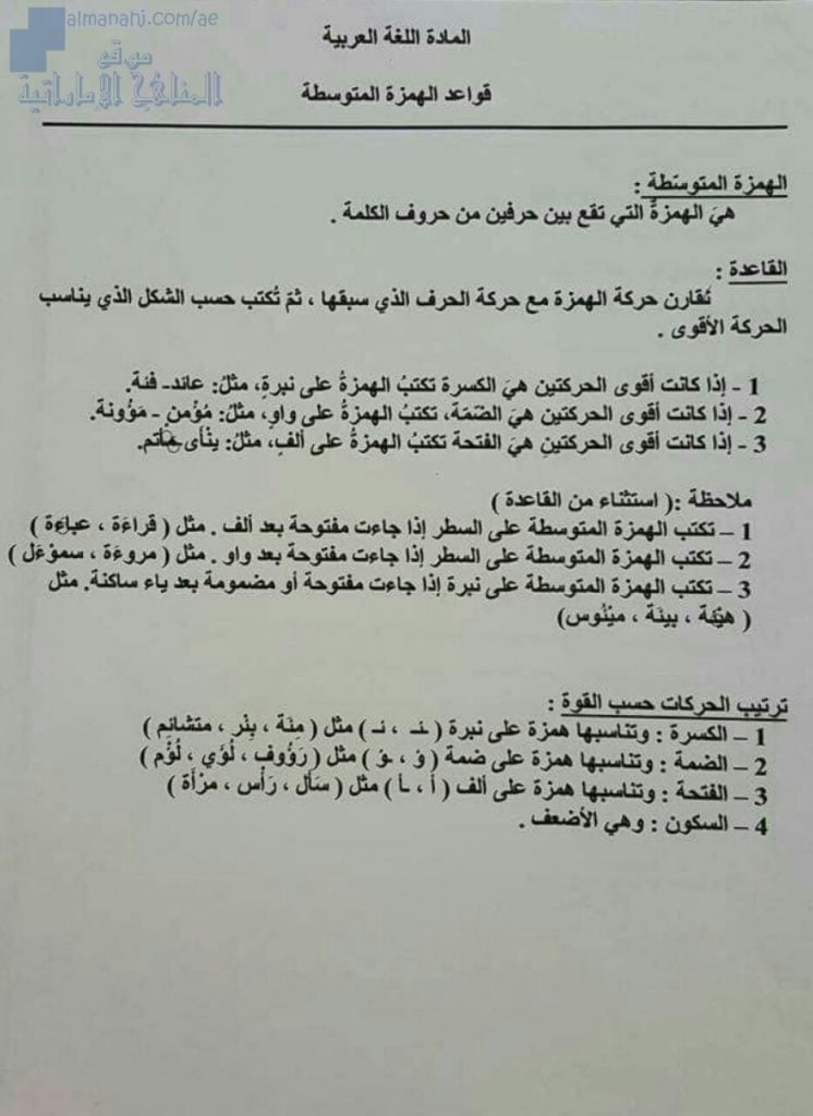 شرح قواعد الهمزة المتوسطة, (لغة عربية) الخامس