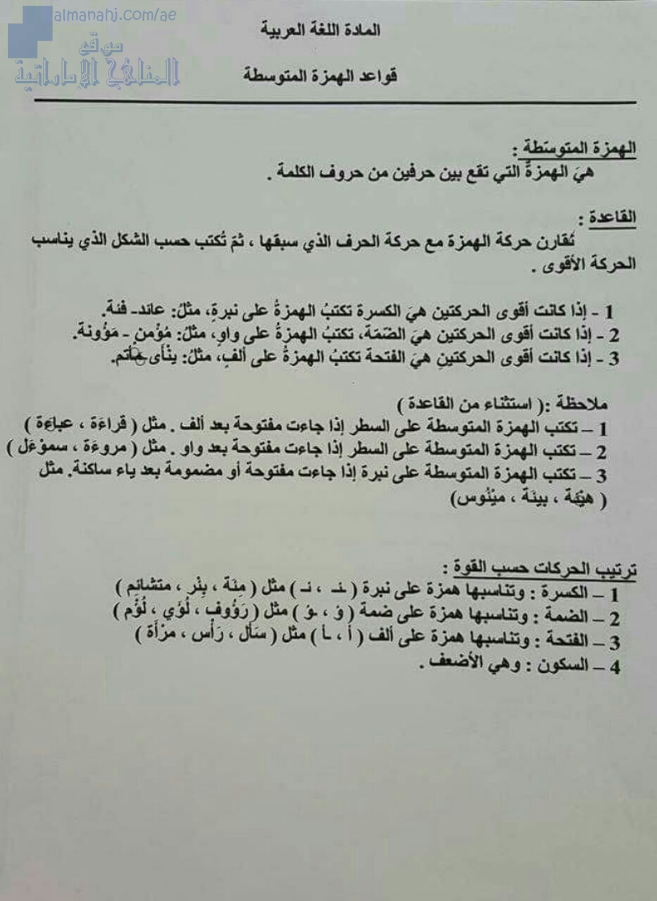 شرح قواعد الهمزة المتوسطة, (لغة عربية) الخامس