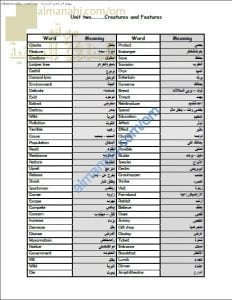 مذكرة مفردات الوحدة الثانية (CREATURES AND FEATURES) مع ترجمتها (لغة انجليزية) الثامن