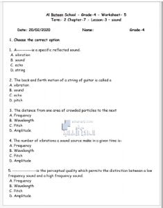 أوراق عمل درس الصوت SOUND, (علوم) الرابع