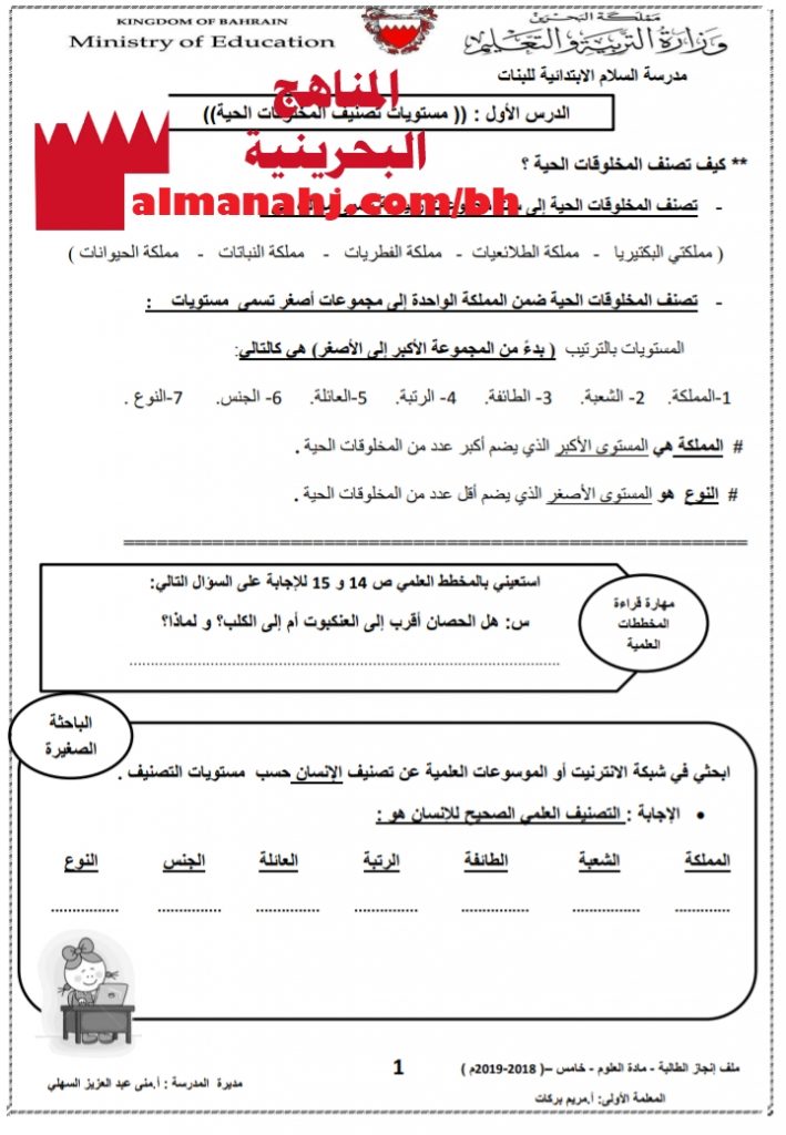 ملخص شامل مع أنشطة تدريبية وإثرائية (علوم) الخامس