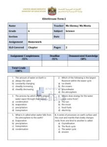 ورقة عمل EliteStream-Term2, منهج انجليزي (علوم) السادس