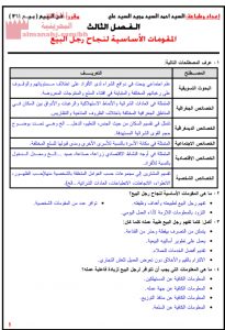 ملخص الوحدة الثانية – المقومات الأساسية لنجاح رجل البيع مقرر بيع 311 (منوعة) الثالث الثانوي