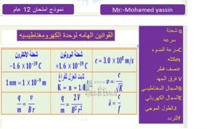 نموذج امتحان تجريبي في وحدة الكهرومغناطيسية, (فيزياء) الثاني عشر العام