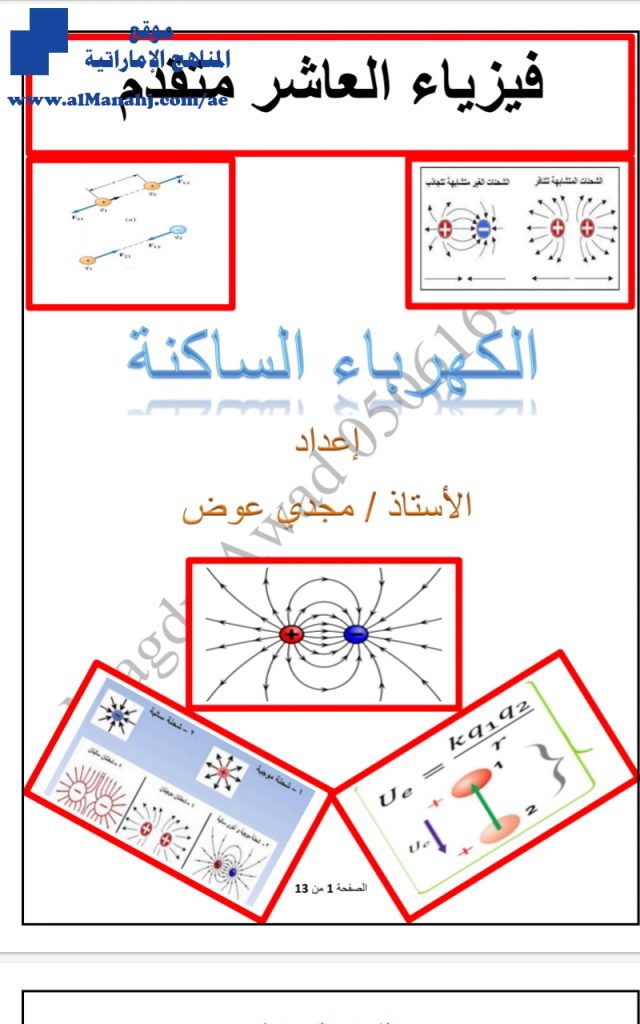 ملخص درس الكهرباء الساكنة, (فيزياء) العاشر المتقدم