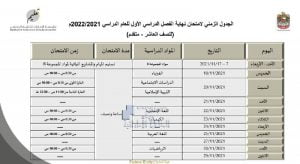 الجدول الزمني لامتحان نهاية الفصل الأول للصف العاشر المتقدم, (الامتحانات) العاشر المتقدم