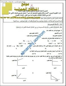 أسئلة الامتحان التجريبي في محافظة جنوب الباطنة (كيمياء) الثاني عشر