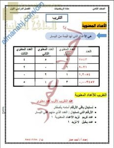 ملخص شرح درس التقريب مع أمثلة تدريبية (رياضيات) الثامن