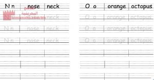نشاط كتابة الحرفين N, O (لغة انجليزية) الأول