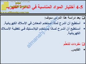 ملخص شرح درس اختيار المواد المناسبة في الدائرة الكهربائية مع حل الأنشطة (علوم) السادس