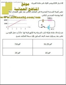 اختبار الكتروني مع تدريبات منوعة وهامة (فيزياء) الثاني عشر