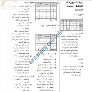 مذكرة حل وإجابات أسئلة وتمارين كتاب النشاط في وحدة المقاييس الإحصائية والانتشار (رياضيات) العاشر