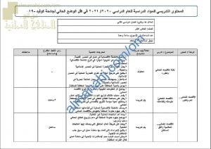 مقرر الدروس المحذوفة والمطلوبة حسب وثيقة المحتوى التدريسي في ظل جائحة الكورونا (هذا وطني) الحادي عشر