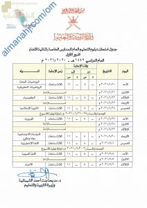 جدول امتحانات دبلوم التعليم العام للمدارس الخاصة (ثنائية اللغة) -الدور الأول (الامتحانات) الثاني عشر