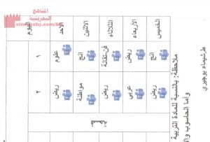 جدول الحصص الدراسية في مدرسة البسيتين الابتدائية للبنات