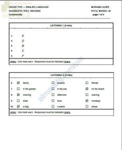 نموذج الإجابة للاختبار تشخيصي وأسئلة اختبارية (لغة انجليزية) الخامس