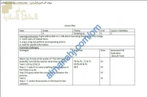تحضير الكتروني ومخطط تنظيم دروس الوحدة الثالثة (لغة انجليزية) الخامس