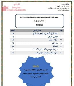 مذكرة التربية الإسلامية (تربية اسلامية) السابع