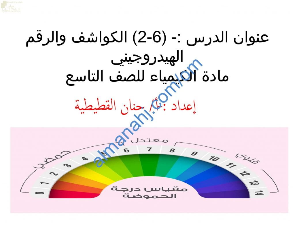 ملخص شرح درس الكواشف والرقم الهيدروجيني مع أسئلة اختبارية (كيمياء) التاسع