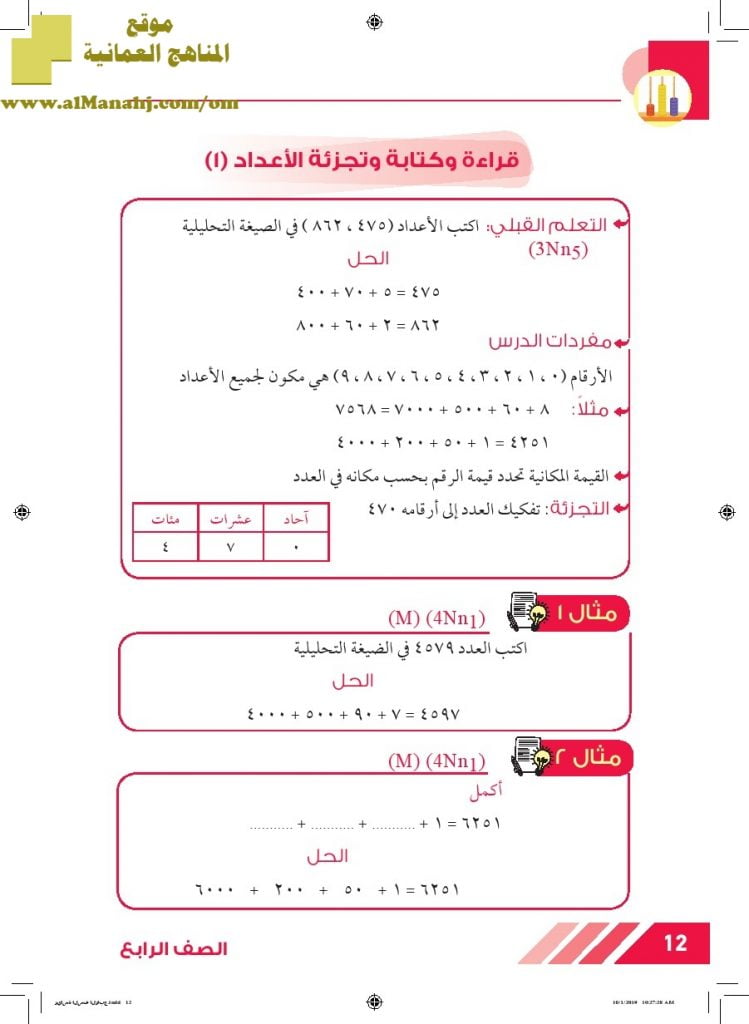 أسئلة اختبارية (رياضيات) الرابع