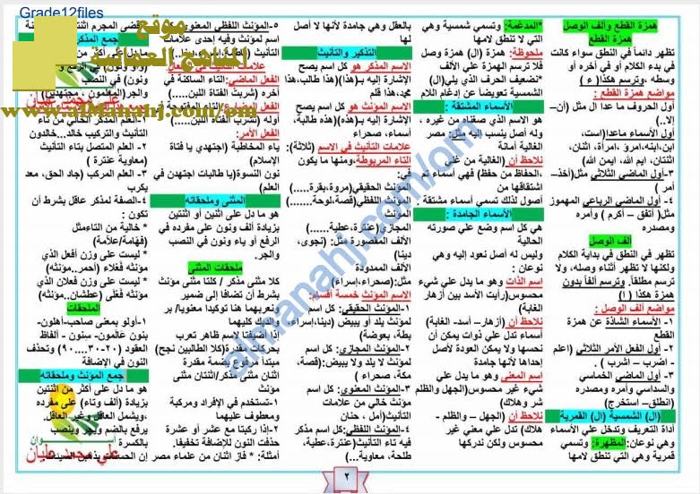 ملخص شرح مختصر في القواعد النحوية والبلاغية مع أمثلة توضيحية (لغة عربية) الثاني عشر