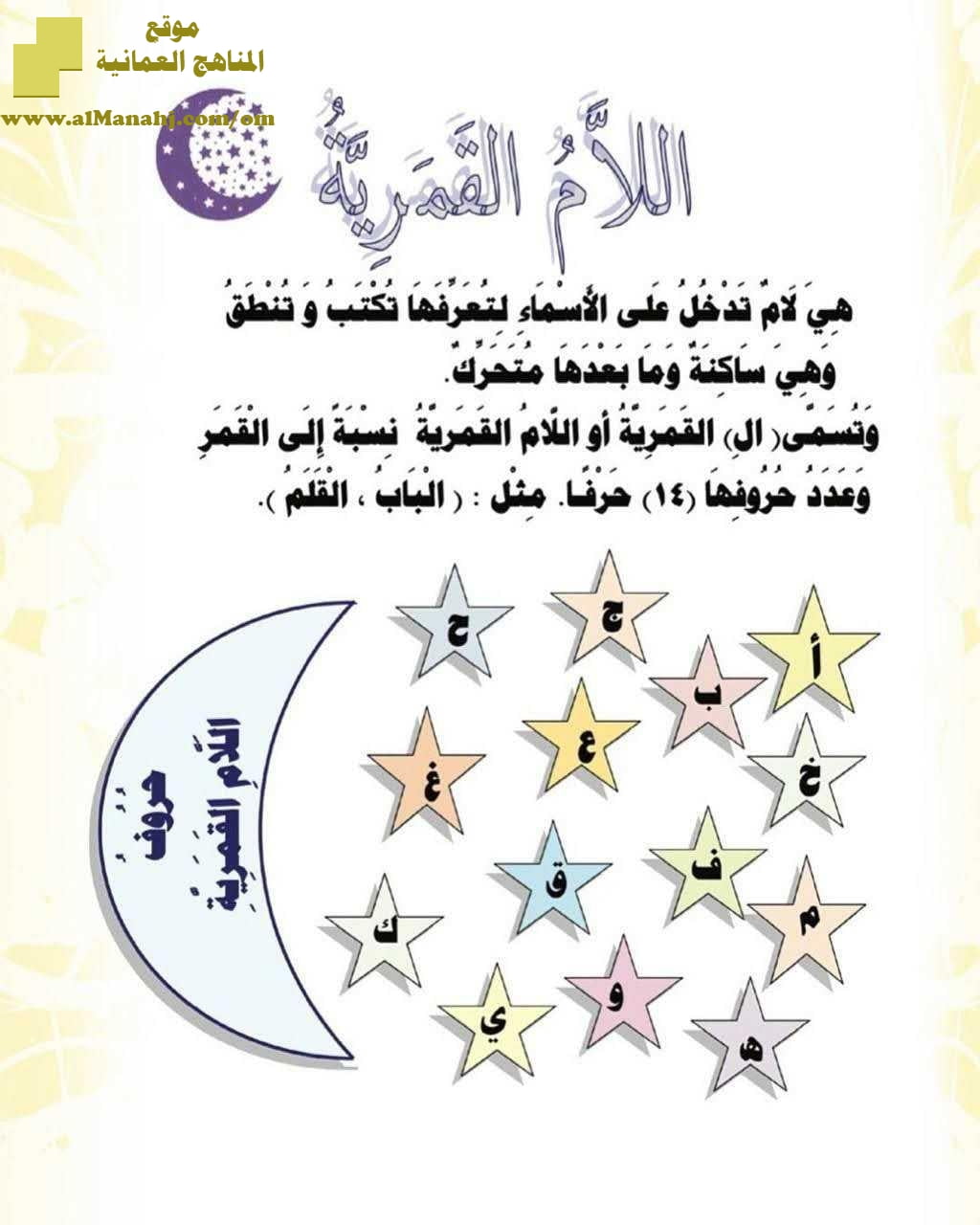 أوراق عمل لشرح اللام الشمسية واللام القمرية (لغة عربية) حلقة أولى