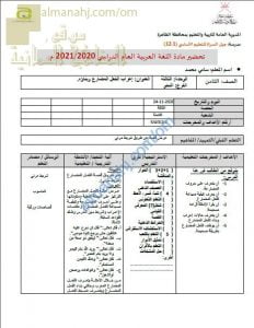 تحضير الكتروني لدرس إعراب الفعل المضارع وبناؤه نموذج ثان (لغة عربية) الثامن