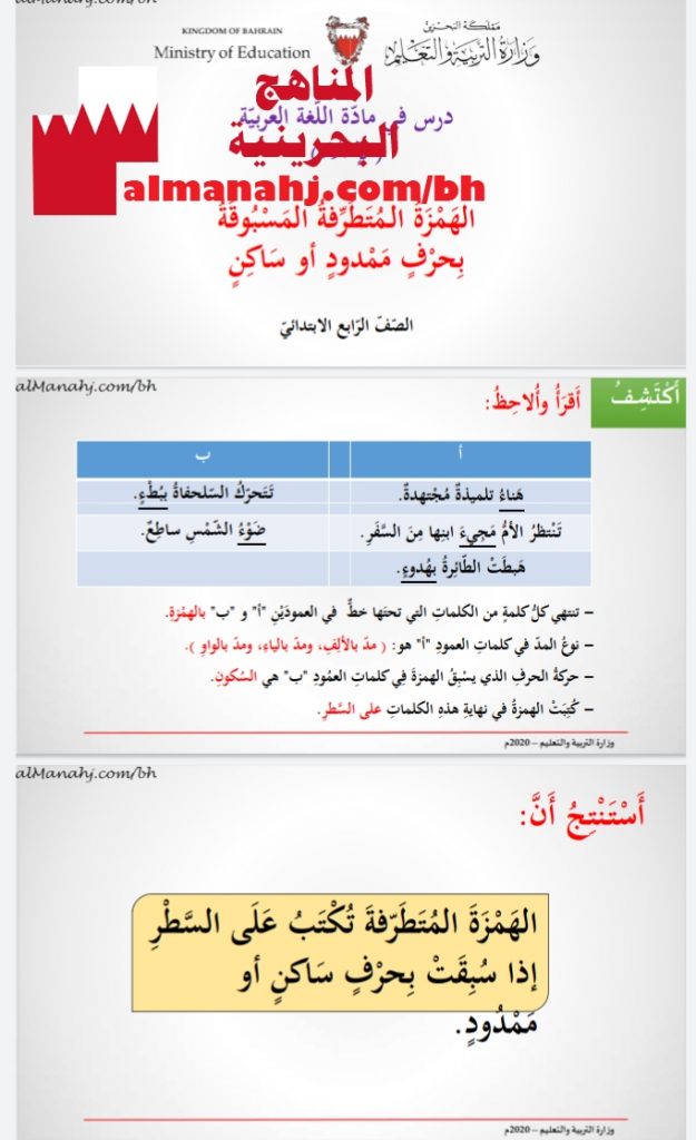 درس الهمزة المتطرفة المسبوقة بحرف ممدود أو ساكن