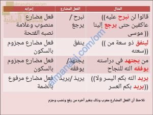 ملخص شرح لدرس إعراب الفعل المضارع وبناؤه مع أنشطة تدريبية نموذج أول (لغة عربية) الثامن